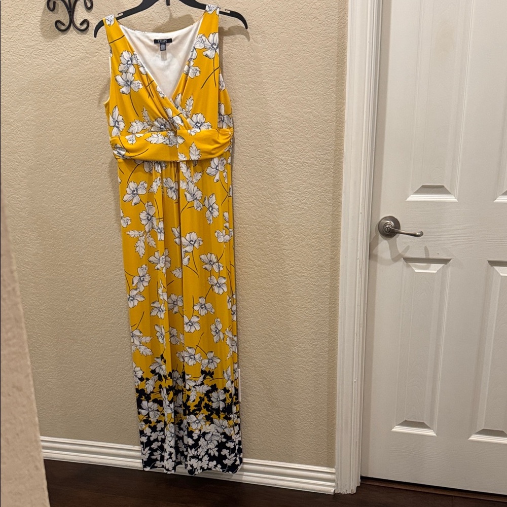 Chaps Yellow and Black Floral Maxi Dress